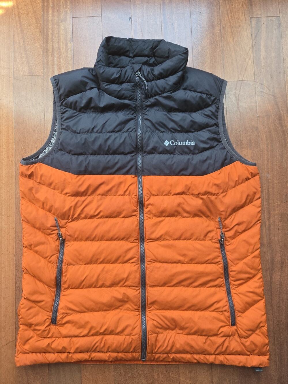 Columbia Powder Lite Omni-Heat Vest Men’s L Orange Gray Puffer